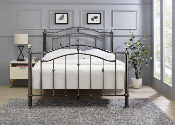 modern white bed with black metal frame | Kent Beds and Sofas