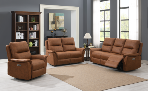 three piece light brown leather recliner sofas | Kent Beds and Sofas